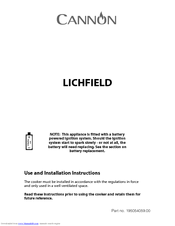 Cannon LICHFIELD 10508G Use And Installation Instructions