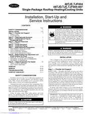Carrier TJE Installation, Start-Up And Service Instructions Manual