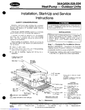 Carrier 38AQ028 Installation, Start-Up And Service Instructions Manual
