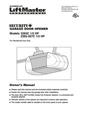 Chamberlain LiftMaster Security+ 2265-267C 1/2 HP Owner's Manual