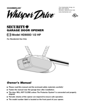 Chamberlain Whisper Drive Security+ HD800D Owner's Manual