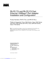Cisco PA-FE-FX Installation And Configuration Manual