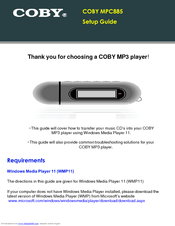 Coby MP-C885 - 1 GB Digital Player Setup Manual