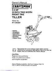 Craftsman TILLER 917.292394 Owner's Manual