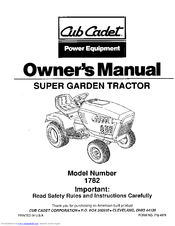 Cub Cadet 1782 Owner's Manual