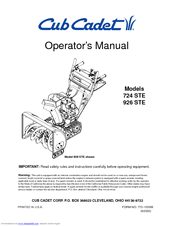 Cub Cadet 926 STE Operator's Manual