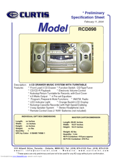 Curtis RCD898 Specification Sheet