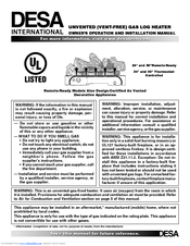 Desa INTERNATIONAL UNVENTED (VENT-FREE) GAS LOG HEATER Owner's Operation And Installation Manual