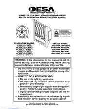 Desa SFG20PT Safety Information And Installation Manual