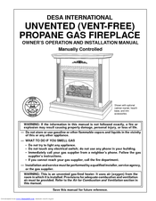 Desa UNVENTED (VENT-FREE) PROPANE GAS FIREPLACE Owner's Operation And Installation Manual