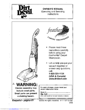 Dirt Devil featherlite Carpet Shampooer Operating, And Servicing  Instructions