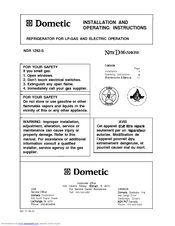 Dometic NDR1292-S Installation And Operating Instructions Manual