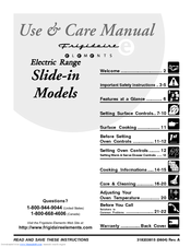 Frigidaire Slide-In Models Use & Care Manual