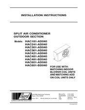 Bard HAC481-AD040 Installation Instructions Manual