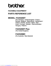 Brother FAX520DT Plus Parts Reference List