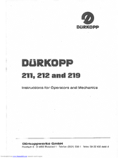 DURKOPP ADLER 219 Instructions For Operator And Mechanics