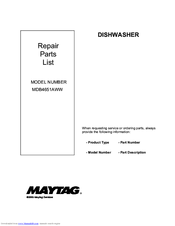 Maytag MDB4651AWW - Full Console Dishwasher Parts List
