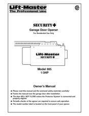 Chamberlain Security + 985 Owner's Manual