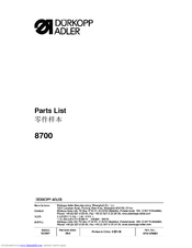 DURKOPP ADLER 8700 Parts List