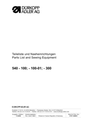 Duerkopp Adler 540-100-01 Parts List