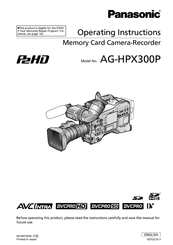 Panasonic HPX300 - Camcorder - 1080p Operating Instructions Manual