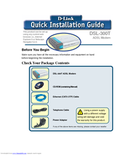 D-Link 300T - DSL - 8 Mbps Modem Quick Installation Manual
