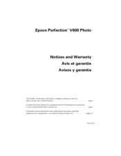 Epson Perfection V600 PHOTO Notices And Warranty