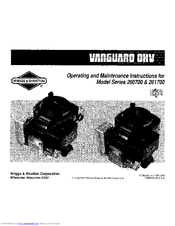 Briggs & Stratton Vanguard OHV 261700 Series Operating And Maintenance Instructions Manual