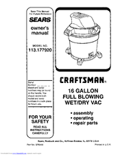 Craftsman 113.177920 Owner's Manual