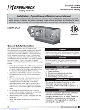 Greenheck DGX Installation, Operation And Maintenance Manual