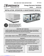 Greenheck APEX-200 Installation, Operation & Maintenance Manual