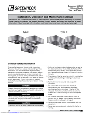 Greenheck Type I Installation, Operation And Maintenance Manual
