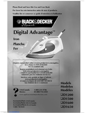 Black & Decker Digital Advantage D1650 Use And Care Book Manual