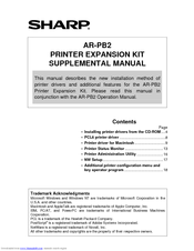 Sharp AR-PB2 Supplemental Manual