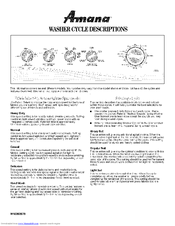 Amana WASHER Cycle Descriptions
