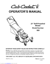 CUB CADET 999 Operator's Manual