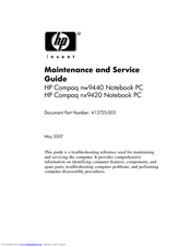 HP Compaq Nx9420 - compaq business notebook Maintenance And Service Manual