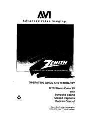 Zenith SL2783BT Operating Manual & Warranty