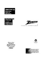 Zenith SENTRY 2 SY2568 Operating Manual & Warranty