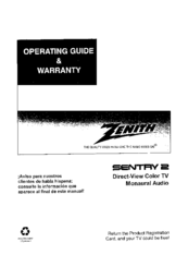 Zenith SENTRY 2 S1908SG Operating Manual & Warranty