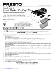 Presto Dual Basket ProFry Plus Instructions Manual