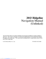 Honda Ridgeline 2013 Navigation Manual