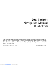 Honda 2011 Insight Navigation Manual