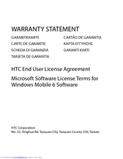 htc Windows Mobile 6 Software Warranty Statement