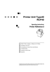 Lanier Printer Unit Type 40 RCP40 Operating Instructions Manual