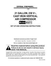 Central Pneumatic 93271 Set Up And Operating Instructions Manual