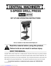 Central Machinery 38119 Set Up And Operating Instructions Manual
