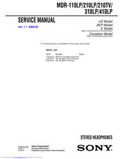 Sony MDR-210LP - Mdr Core Headphone Service Manual