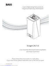 Baxi Ecogen 24/1.0 LPG User Operating Instructions Manual