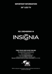 Insignia NS-39D400NA14 Important Information Manual